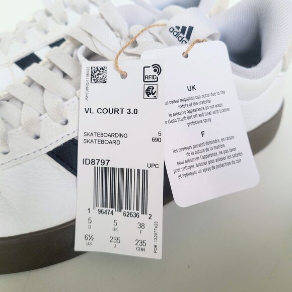 Adidas VL Court 3.0 Skateboarding Black Stripe White Sneakers Women's Size 6.5 - Picture 6 of 16
